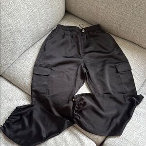 Superdown Black Satin Jogger Pants